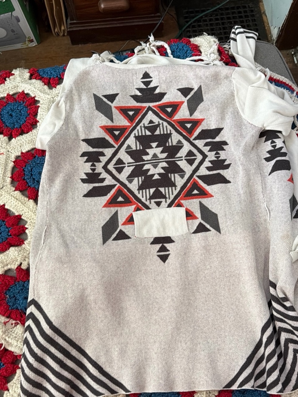Billabong Ivory Cardigan with Black and Red Knit Details